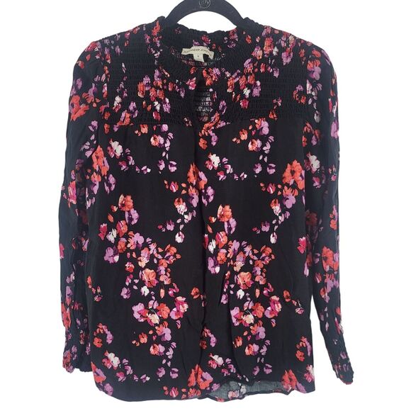 Alexander Jordan Coquette Top M Womens Long Sleeve Key Hole Front Black Floral - Picture 1 of 11